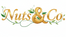 a professional logo for nuts & co. combining the letters of nuts & co in gold color, with a touch of green nature and a cashew nut in a creative way. The symbol '&' could be written with cashew nuts.