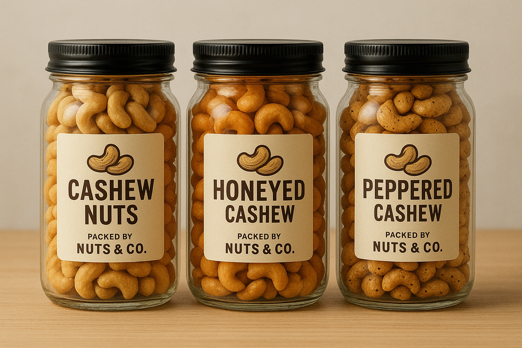Crunchy Creamy Roasted Whole Cashew Nuts - Medium-sized bottle