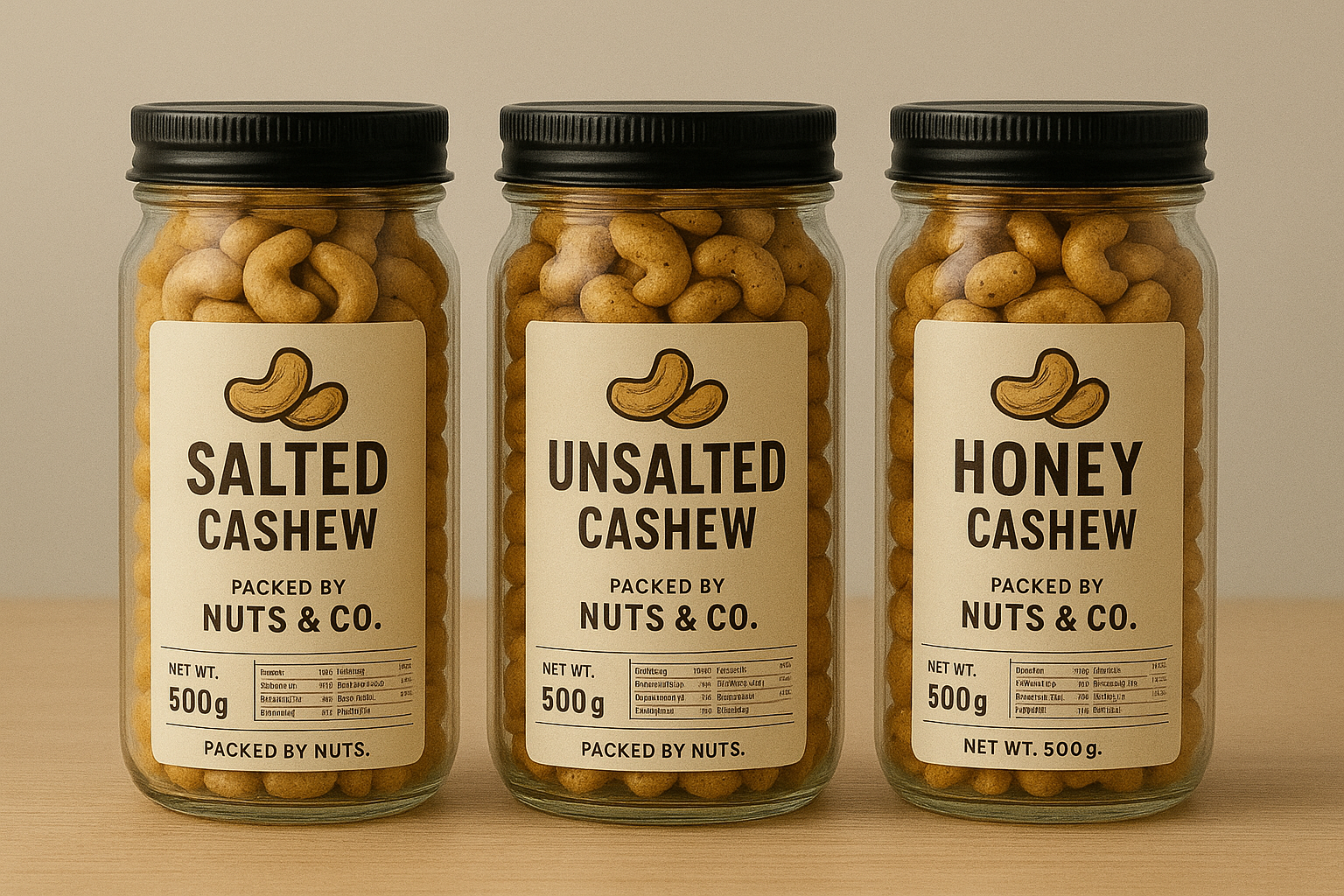 Crunchy Creamy Roasted Cashew Nuts - Tri-Pack